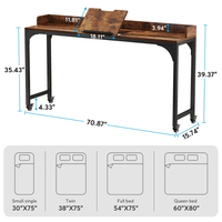 Avec 2 prises CA et 2 ports USB sur roulettes Lit croisé Bureaux d'ordinateur sur le lit Grandes tables longues en bois pour ordinateur portable