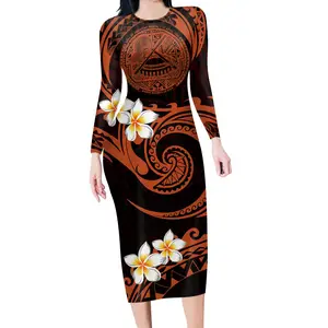 Neue Weihnachten Hawaii Blumen Plume ria Print Frauen Luxus elegant verkleiden Langarm Bodycon Abend Langarm Kleid