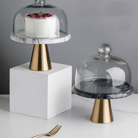 Décorations de table à dessert en verre européen, support à gâteau en marbre avec couvercle