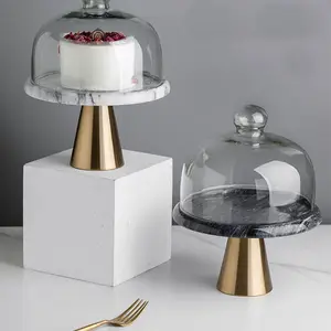 Europese Display Glas Dessert Tafel Decoraties Marmer Cake Stand Met Deksel