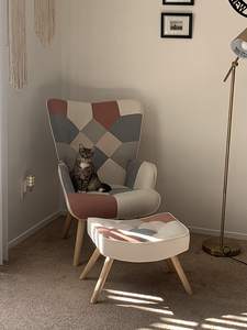 Avec pouf, tabouret de salon et ensemble ottoman, <span class=keywords><strong>fauteuil</strong></span> latéral confortable de chambre à coucher, surface en tissu <span class=keywords><strong>patchwork</strong></span> créatif, <span class=keywords><strong>rose</strong></span> - Product Image 3
