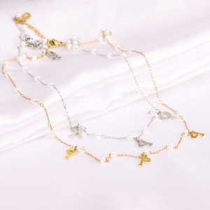 Collar de Acero Inoxidable con Iniciales de Perlas Estilo Europeo Americano, Cadena para Clavícula, Regalo de Joyería de Moda para Mujer - Product Image 1
