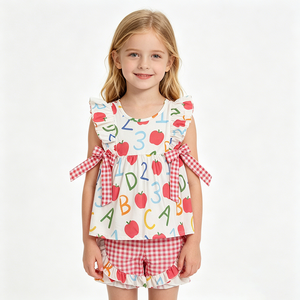 Nueva Colección de Ropa Escolar para Niñas Apple ABC 123, Conjuntos de Moda con Estampado de Algodón Orgánico, Precio de Fábrica al por Mayor para Boutiques Infantiles - Product Image 2