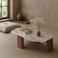 Table basse style nordique Wabi-sabi, design unique en pierre creuse, plateau en ardoise naturelle, structure en bois, pour salon, station de thé, invités