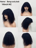 Perruque Afro Kinky Bouclée Bob à Frange Faite à la Machine Cheveux Humains Brésiliens Bouclés en T pour Femmes Noires