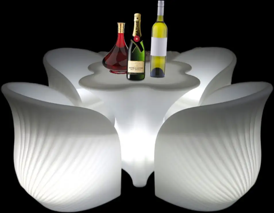 モダンなデザインのバーテーブルと椅子LED屋外防水グロープラスチックバースツール屋外イベント用レンタル