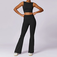 GZZC-TZ8516 Baju Yoga Wanita Berkualitas Tinggi Dua Potong Warna Solid Bernapas Cepat Kering Pakaian Olahraga Kebugaran Gymwear