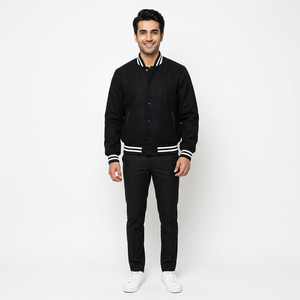 Veste de baseball classique pour homme sur mesure OEM, mélange de laine, tissu en toile, respirante, coupe-vent, poignets côtelés, hiver, devant - Product Image 1
