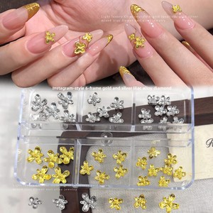 Ensemble d'accessoires pour nail art en alliage, motif fleur <span class=keywords><strong>de</strong></span> <span class=keywords><strong>clou</strong></span> <span class=keywords><strong>de</strong></span> <span class=keywords><strong>girofle</strong></span>, style chinois rétro, luxe léger, argenté, 6 compartiments, logo personnalisé, produit transfrontalier très vendu - Product Image 1