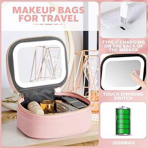 Small Makeup Bag with <b>Mirror</b> and <b>Light</b> Mini Makeup Train Case Cosmetic Organizer 3 Adjustable Brightness Toiletry Bag - Product Image 5