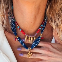 Collar de Acero Inoxidable con Cuentas Azules Griegas y Gran Ojo de Cristal, Amuleto de Verano Azul Claro y Rojo, Regalo para Ella en su Cumpleaños