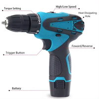 Perceuse-visseuse électrique sans fil à percussion mini 12V, moteur sans balais lithium-ion, OEM, 10mm, vitesse variable, couple max. 30 Nm