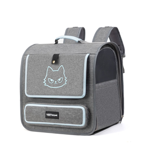 Pet <b>Backpack</b> Carrier Oxford Gray Cartoon <b>Cat</b> Breathable Zipper Closure for <b>Cats</b> - Product Image 1