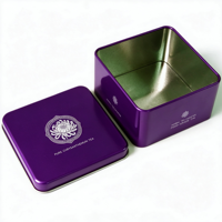 Boîte en métal carrée de couleur violet royal avec couvercle amovible, personnalisable avec impression, pour biscuits, bonbons, chocolat, thé, pâtisserie, fudge, emballage cadeau