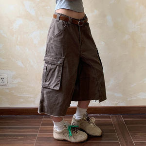 Pantaloncini Cargo Larghi e Traspiranti <span class=keywords><strong>in</strong></span> 100% Cotone, Tessuto Resistente e Confortevole, Stile Super Baggy, <span class=keywords><strong>Bermuda</strong></span> Unisex Y2k - Product Image 3