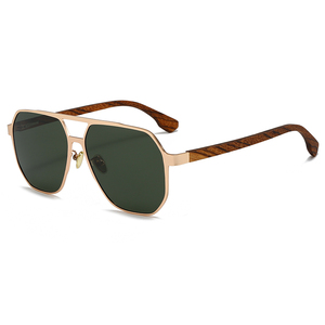 2025 Unisex Fashion <b>Sunglasses</b> <b>Retro</b> Stainless Frame Full Rim Wooded Temple TAC Polarized UV400 Model 8818 China Opp - Product Image 4