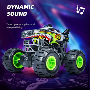 Coche RC Monster Truck, Camioneta de Juguete RC con Diseño de Dinosaurio Tiburón, Coche de Control Remoto de Alta Velocidad con Acrobacias, Spray, Luces Geniales y Música - Product Image 3