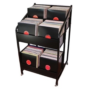 2 Tier Kim Loại LP Vinyl Record Hiển Thị Đứng Tủ Với Bánh Cuốn Sách Lưu Trữ Giá - Product Image 4