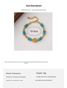 Elegant Vintage Turquoise Beaded <b>Bracelet</b> for Women High-End Stainless Steel Light Luxury Trendy Versatile Exquisite Layered - Product Image 2