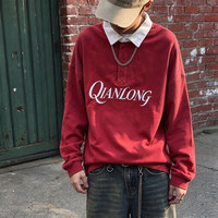 Chemises polo rétro vintage américaines avec logo personnalisé, broderie 3D, coupe ample, manches longues, boutonnées, style rugby
