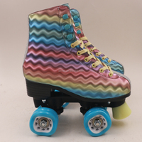 Patins à roulettes quad à dégradé vibrant, patins montants à embout scintillant avec roues en PVC bleues pour fêtes et loisirs