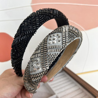 Nouveau bandeau de perle de riz pailleté à carreaux perlé fabriqué à la main accessoire de cheveux de boule Simple et à la mode