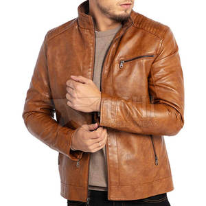 แจ็กเก็ตหนังสีน้ำตาลทรงสลิมฟิตสำหรับผู้ชายดีไซน์แฟชั่นแนวสตรีทสำหรับฤดูหนาว - Product Image 4