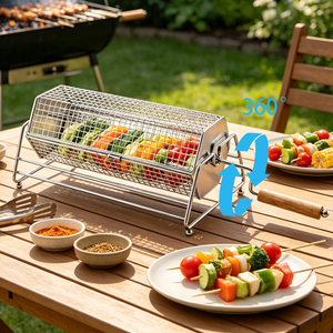 Productos en Oferta WELAND, Accesorios para Barbacoa, Cesta de Asar Cilíndrica de Acero Inoxidable 304, Cestas Giratorias para Asar - Product Image 6