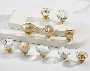 Modern Cabinet Gold Gass Custom Brass Crystal Cabinet Knobs Drawer Furniture Dresser Pulls High Quality Door Handle