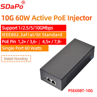 Inyector PoE activo SDAPO Puerto único 60W 10Gbps PoE ++ IEEE802.3af/AT/BT Inyector PoE estándar