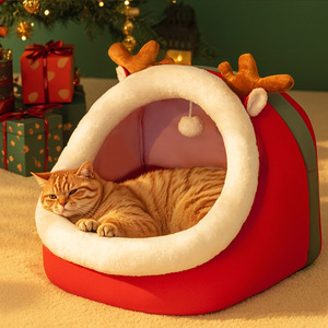 Christmas cat <b>bed</b>/dog <b>bed</b>, winter warm, all-season cat <b>bed</b>, cat villa, enclosed, fleece-lined, thickened cat <b>house</b> - Product Image 5