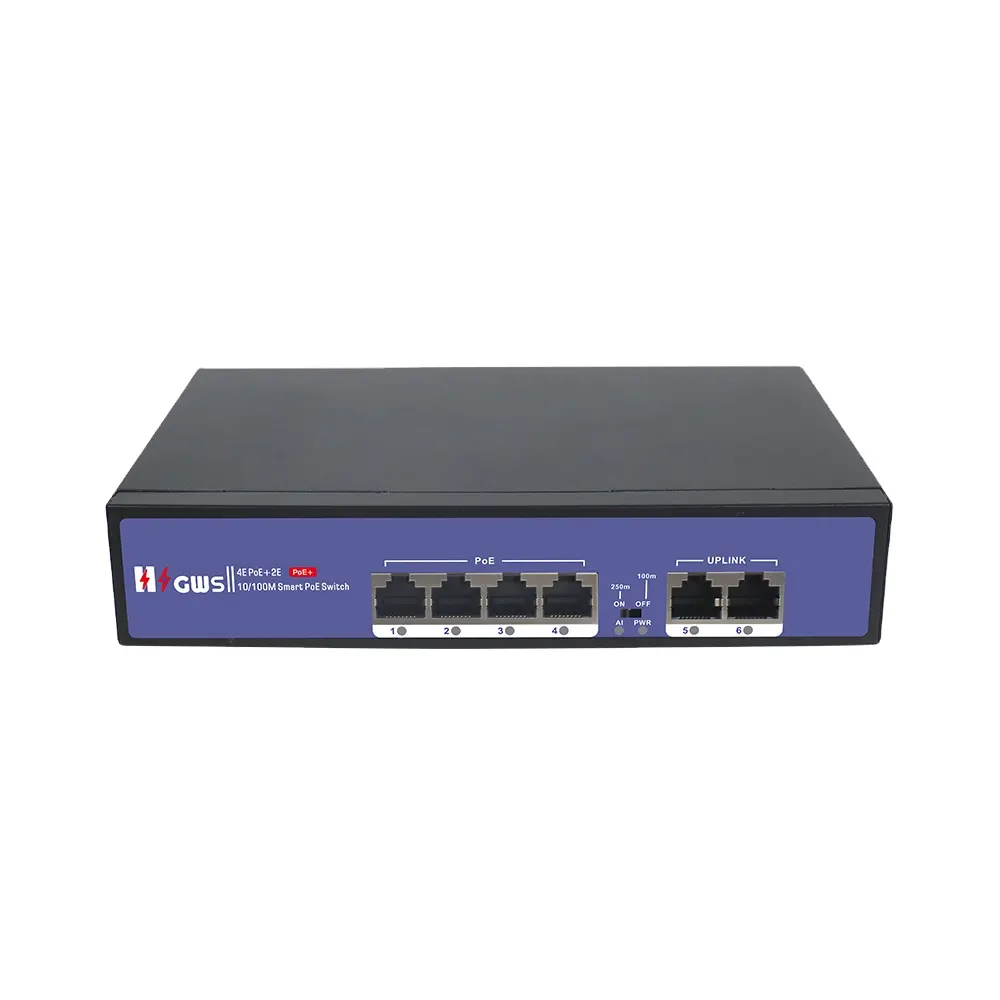 De propriedade própria marca HZGWS 6-Port 10/100Mbps Hot Sale POE Switch equipamentos