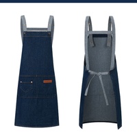Tablier de cuisine en toile denim personnalisé avec logo pour restaurant BBQ, salon de beauté, barista, café, boulangerie, avec sangle