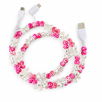 Câble de charge multi-prise USB Type C 3 en 1 avec perles florales roses, cordon de transfert de données