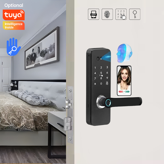 New 3D Face Recognition Matter Smart Indoor Locks Tuya Wifi Aluminum Alloy Biometric Handle Lock for Bedroom Home Security