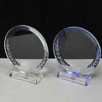 Plaque de trophée ronde en verre cristal personnalisable, trophée en cristal vierge avec base lumineuse LED