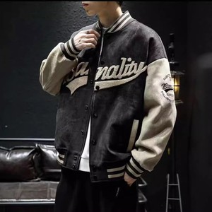 Chaqueta <span class=keywords><strong>de</strong></span> béisbol Vintage para <span class=keywords><strong>hombre</strong></span>-Abrigo estilo piloto <span class=keywords><strong>de</strong></span> ante desgastado con detalles bordados (Colección Primavera/otoño) - Product Image 1