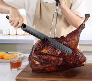 Duradera y larga vida útil 12 "Acero inoxidable cocina <span class=keywords><strong>Chef</strong></span> jamón rebanador cuchillo tallado carne jamón cuchillo con mango hueco - Product Image 6