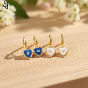 Orecchini a Forma di Cuore in Acciaio Inossidabile con Design a Stella per Donna Set di 12 Pezzi - Product Image 3