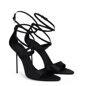 Sandales personnalisées à brides croisées cheville pour femme, talons hauts fins, fermeture éclair arrière, bout ouvert, escarpins en satin à talon aiguille - Product Image 5