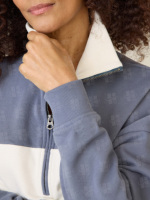 Sweater Wanita Fleece Lembut Model Quarter Zip Warna Blok OEM, Bordir Kustom Polos Bergaris, Pakaian Aktif