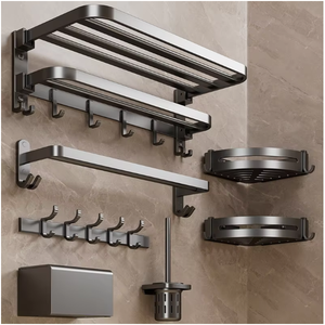 Modern Gun Grey Aluminum Toalheiro Banho Integrado Hanger WC Six-Piece Acessórios Do Banheiro Set - Product Image 6