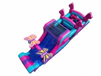 Pista de Obstáculos Inflable Colorida Azul Fucsia, Equipo de Juego Infantil de PVC Resistente para Alquiler al Aire Libre, Diversión con Brincolines