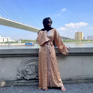 1948# New Women Clothes 7 Colors Fashion Feather <b>Print</b> Smooth Satin Loose Cardigan Women Open Abaya Kaftan <b>Islamic</b> Clothing - Product Image 4