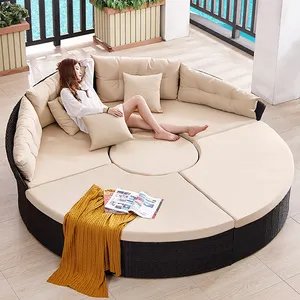 Koop Ronde Sofa Lounge Outdoor Rotan Meubels Waterdicht Moderne Ronde Slaapbank Rieten Bank