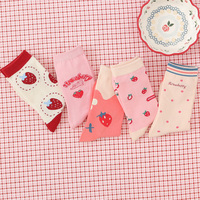 Chaussettes ras du cou pour femme, rose pâle fraise, en coton, élasthanne et polyester, tricotées, respirantes, motif nœud mignon, pour l'école et le quotidien