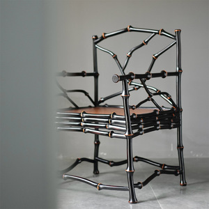 Fauteuil en bambou de style chinois, dossier rond, fait main, Wabi Sabi, chaise de salon - Product Image 1