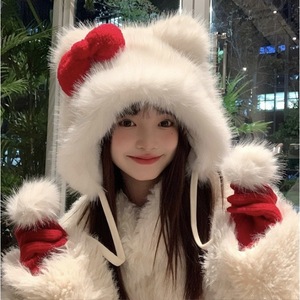 Lindo gorro blanco con orejeras y lazo para mujer, cálido, a prueba de viento, estilo Lei Feng, con lazo. - Product Image 5