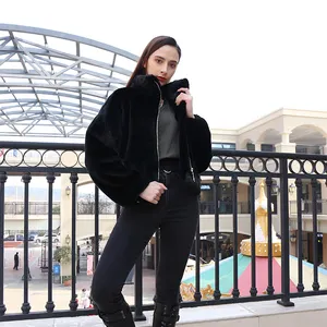 女性ファッション冬本物の黒ミンクの毛皮のコート