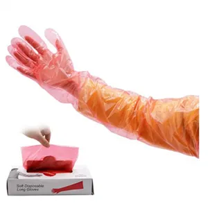 Clear cheap vet disposable animal obstetrics veterinary long orange red rectal gloves